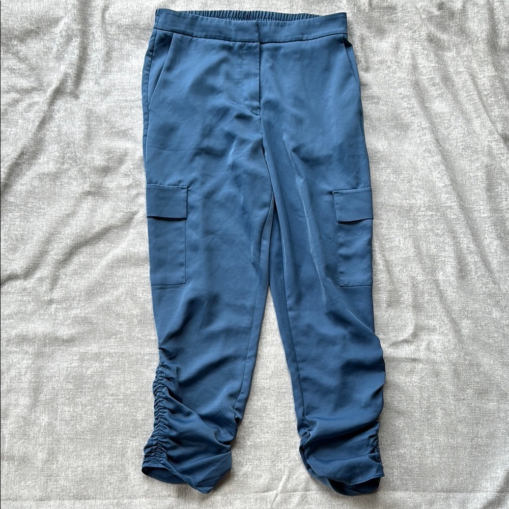 Nine West Blue Satin Cargo Jogger Pants Size M